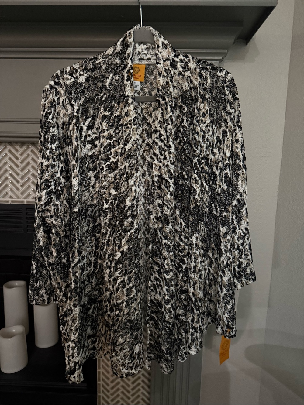 Ruby Rd. Black & White Leopard Print Open Cardigan